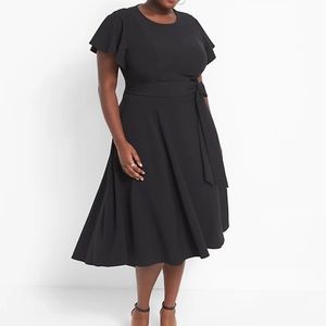 NWT Size 22 Lane Bryant Black Midi Formal Tie Waist Dress